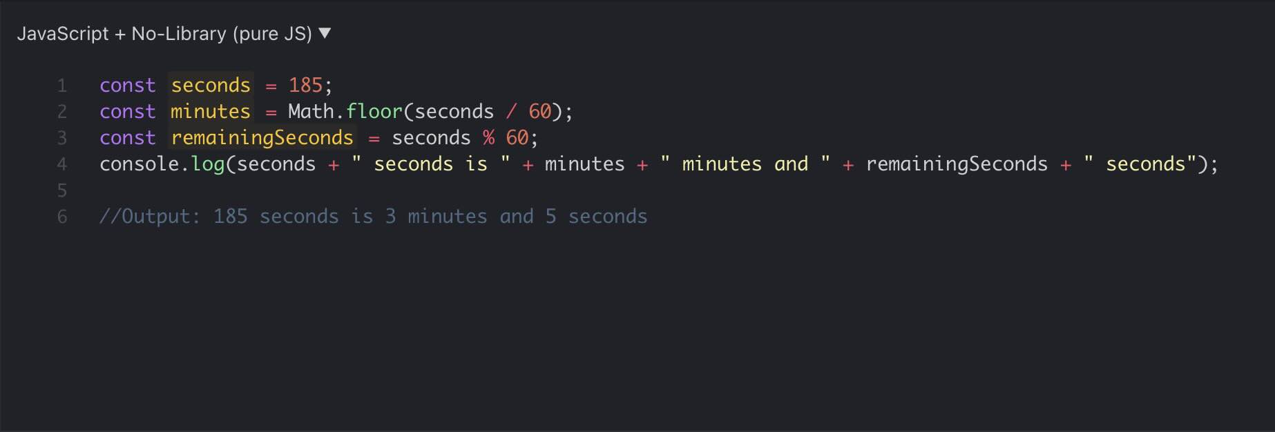 JavaScript seconds to minutes example